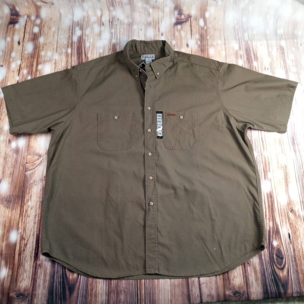 NWT Carhartt Short Sleeve Button Down Olive Green Shirt Men's Size 2XL